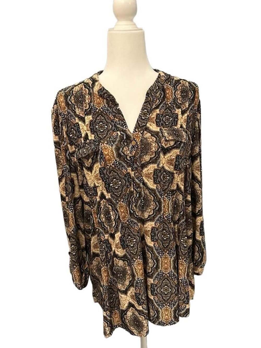 Cocomo Long Sleeve V-Neck Tunic with Geometric Print
